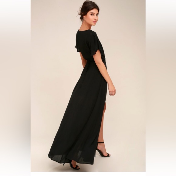 NWOT Lulus Heart of Marigold Black Wrap Maxi Dress - Picture 3 of 9